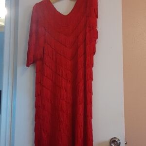 Chic Asymmetrical Red Fringe Dress
